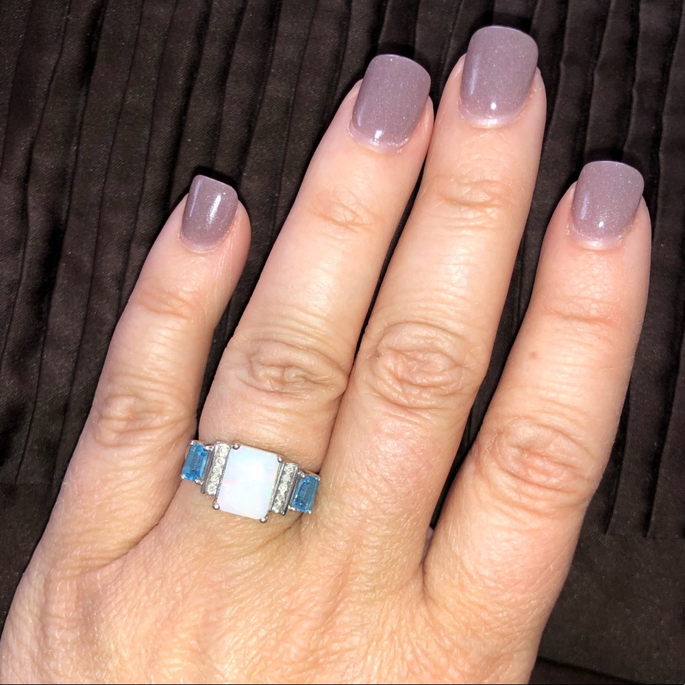 Opal w/ Blue Topaz & Diamond Accent Ring